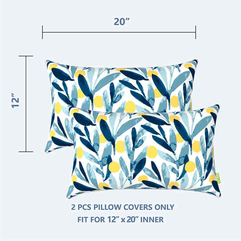 LVTXIII Outdoor Lumbar Pillows Covers 12''×20'' Blue Leaves（Set of 2）