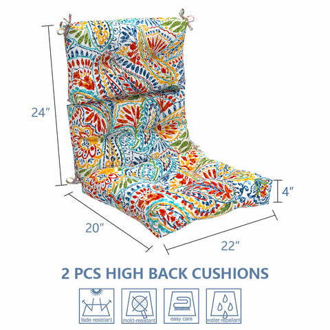 LVTXIII Outdoor High Back Patio Chair Cushion 44''X24''X4'' Paisley Multi（Set of 2）